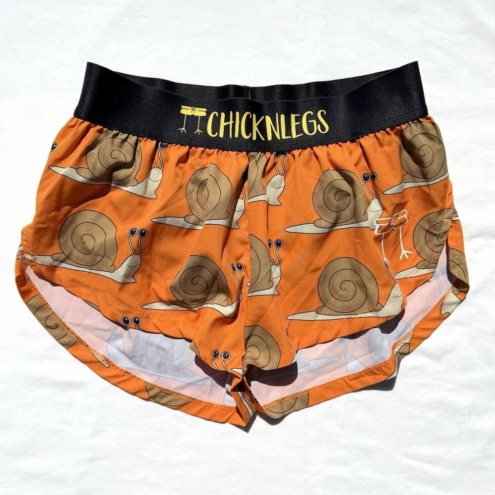 Chicknlegs Athletic Shorts Womens XS Orange Snail Print Running